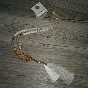 Lucky Brand stone and bead tassel necklace